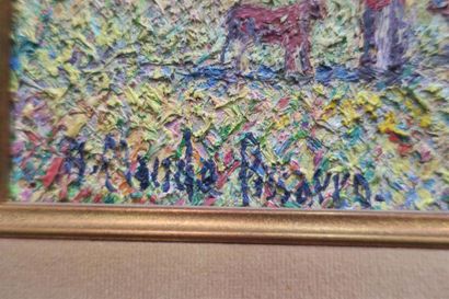 Hugues Claude PISSARRO (Né en 1935)
Les bouviers...