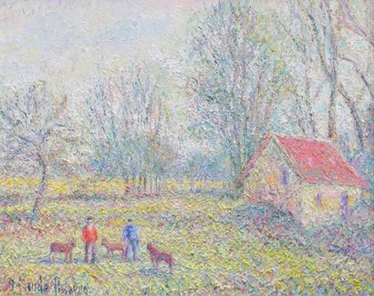 Hugues Claude PISSARRO (Né en 1935)
Les bouviers...