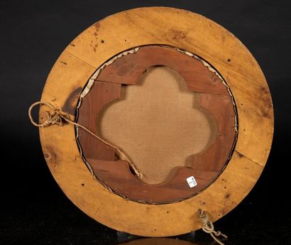 Cadre rond en bois doré sculpté d'une guirlande...