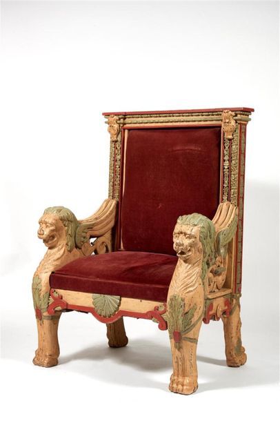 Important fauteuil d'apparat richement sculpté...