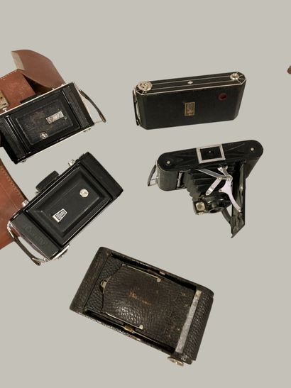 A set of eight various bellows cameras, as-is,...