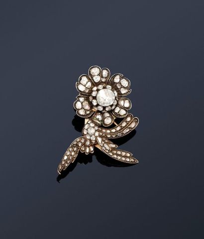 Broche en argent et en or jaune 9K (375),...