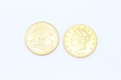 Lot de 2 pièces en or de 20 dollars américains...