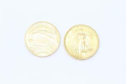 Lot de 2 pièces en or de 20 dollars américains...