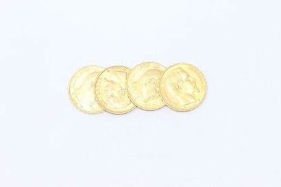 Lot de 4 pièces en or de 20 francs 