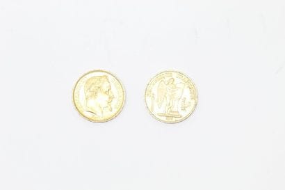 Deux pièces de 20 francs en or :

Napoléon...