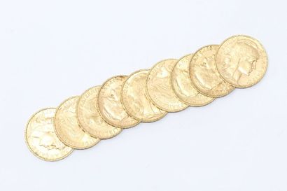 Neuf pièces en or de 20 francs Coq (1901...