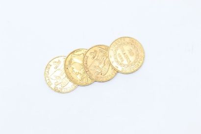 Quatre pièces de 20 francs or comprenant...