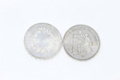Deux pièces en argent de 50 francs « Hercule...