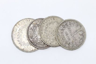 Ensemble de quatre pièces françaises en argent...