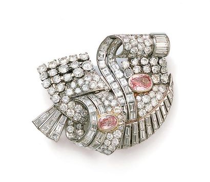 Paire de clips de revers en platine et or...
