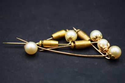 Ensemble de 5 épingles à cravatte en or jaune...