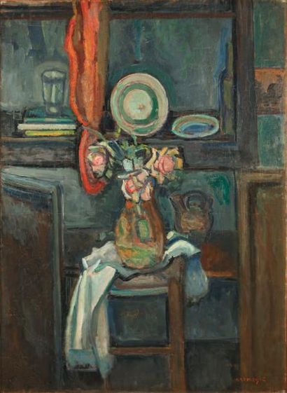 Pinchus Kremegne
Bouquet au tabouret Huile...