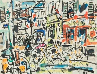 GEN PAUL
Les cyclistes du 14 juillet Gouache...