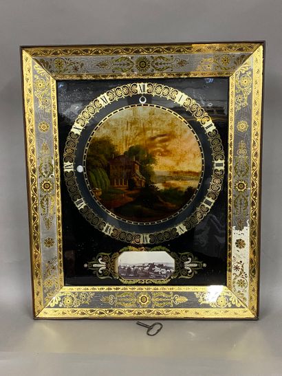 Coffre horloge en verre églomisé, rectangulaire,...