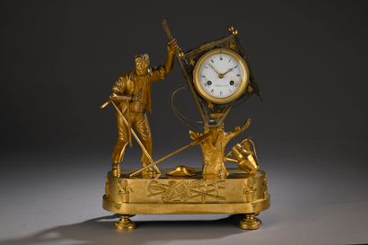 Pendule au jardinier-portefaix
en bronze...