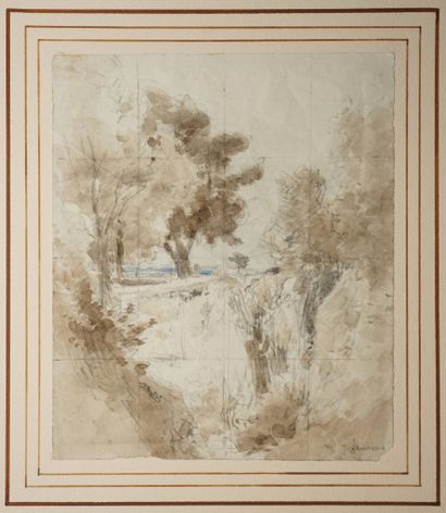 LAURENS Jules, 1825-1901, 
Paysage aux arbres,...