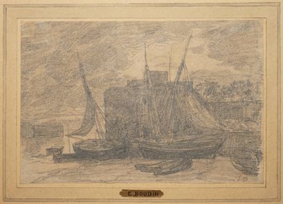BOUDIN Eugène, 1824-1898, 
Barques échouées...