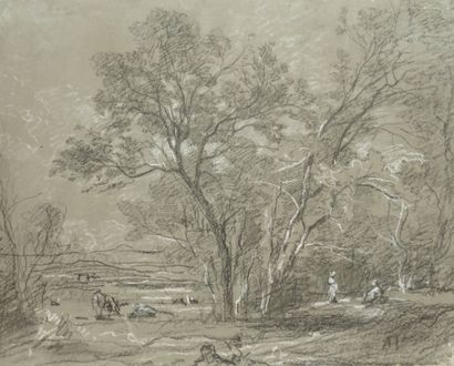 ÉCOLE FRANÇAISE XIXe siècle, 
Paysage, fusain...