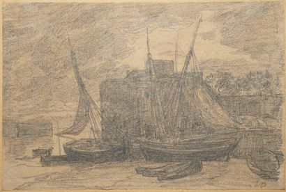 BOUDIN Eugène, 1824-1898, 
Barques échouées...