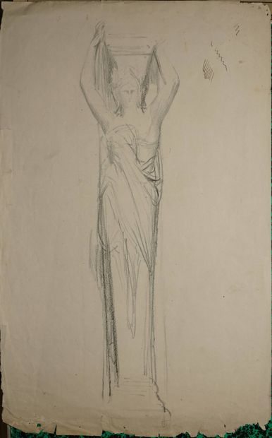 CHAPU Henri, attribué à, 
Cariatide, 
Dessin...