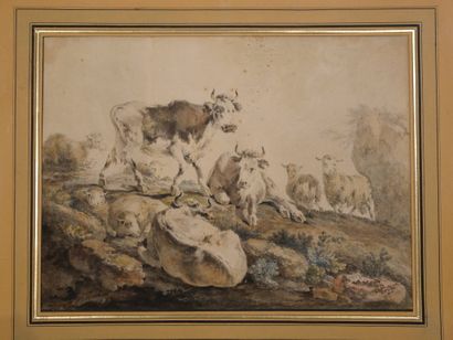 PILLEMENT, Jean (1727-1808)
Vaches et moutons
Crayon...