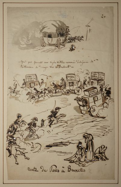 CHAM, attribué à, 
Route de Paris à Bruxelles,...