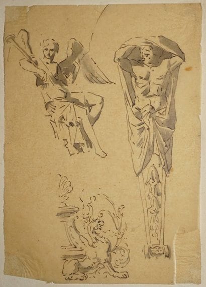 ANONYME XIXe siècle, Renommée et caryatide...
