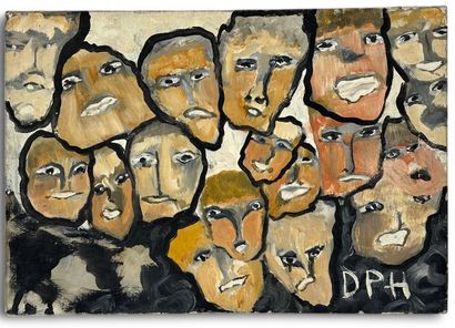 P. DEGARDIN H, Attribué à 
Les visages
Huile...