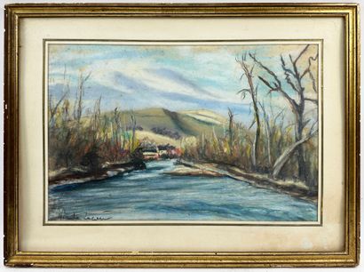 ECOLE MODERNE 
Paysage fluvial
Pastel sur...