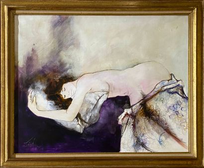 FRANCK L. (born 1944)
Reclining nude, 
Oil...