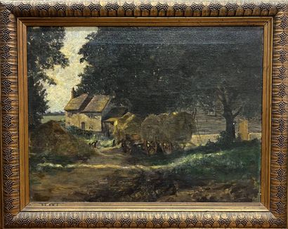 MALET Eugène, attribué à 
Charrettes de foin...
