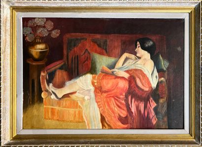 MODERN SCHOOL 
Woman on a sofa,
oil on canvas...