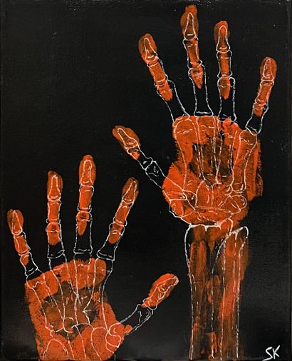 MODERN SCHOOL 
Skeletal hands
Oil on canvas...