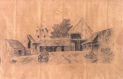 GIRARDET Jules,
Cour de ferme, 1913
Fusain...