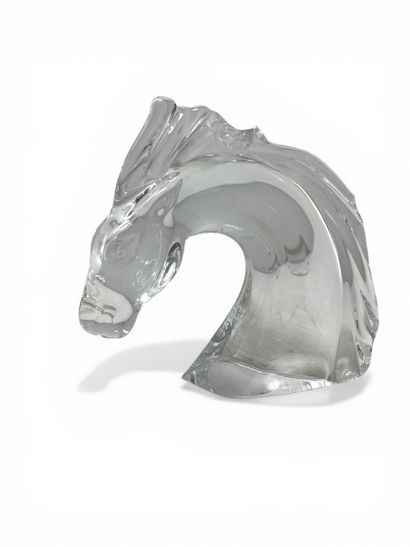 DAUM France - Tête de cheval en cristal incolore,...