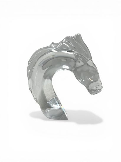 DAUM France - Tête de cheval en cristal incolore,...