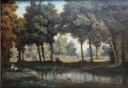 19th century SCHOOL 
Resting by the Lake
Oil...