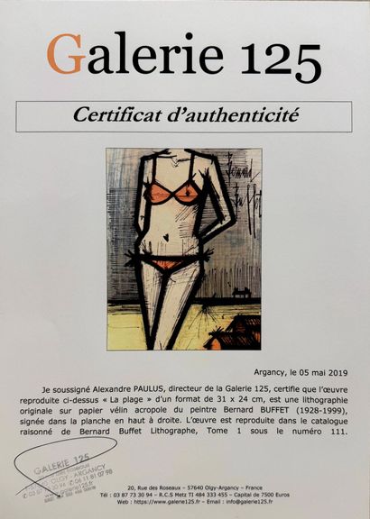 BUFFET Bernard, d'après, 
Le Bikini, 1967
Lithographie...