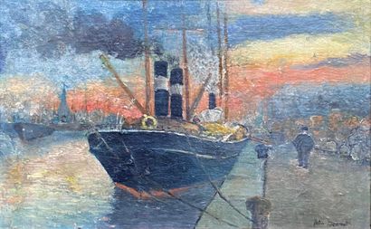 MEERT Félix (XIX-XX)
Vapeur à quai 
Huile...