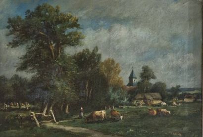TENER René (1846-1925) 
Vaches aux abords...
