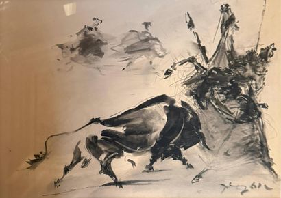 ÉCOLE MODERNE, 
Tauromachie,
aquarelle et...