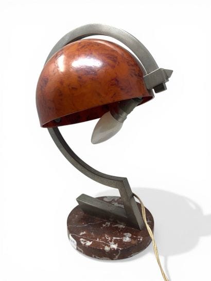 Lampe à poser, socle rond en marbre, cache...