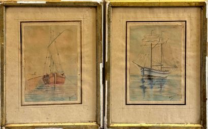 GOUIRAN 
Bateaux 
Paire d'aquarelle, signée...