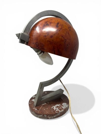 Lampe à poser, socle rond en marbre, cache...