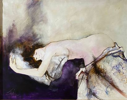 FRANCK L. (born 1944)
Reclining nude, 
Oil...