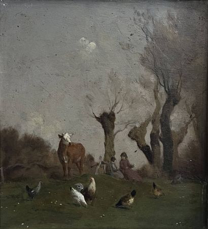 PEGASE J (XIX-XX) 
Vaches, poules et enfants
huile...