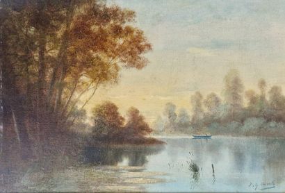 MERLE JH (XX)
Paysage lacustre - promeneuse...