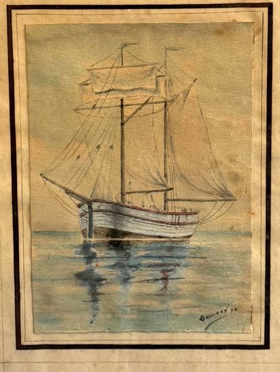 GOUIRAN 
Bateaux 
Paire d'aquarelle, signée...