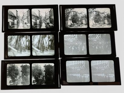 Photographs, set of 18 lined positive glass...